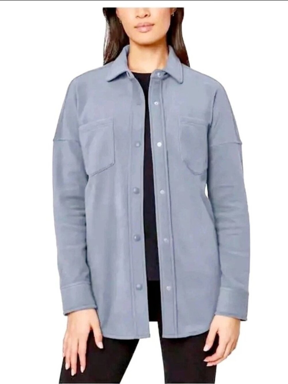 Mondetta Women's Cozy Fleece LS Snap Front Chest Pockets Collared Shirt Jacket